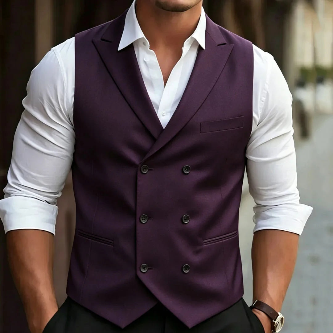 Men Vest White With Lapel Double Breasted Solid Waistcoat For Wedding Banquet Business Work Office Casual Daily Men Suit Vest