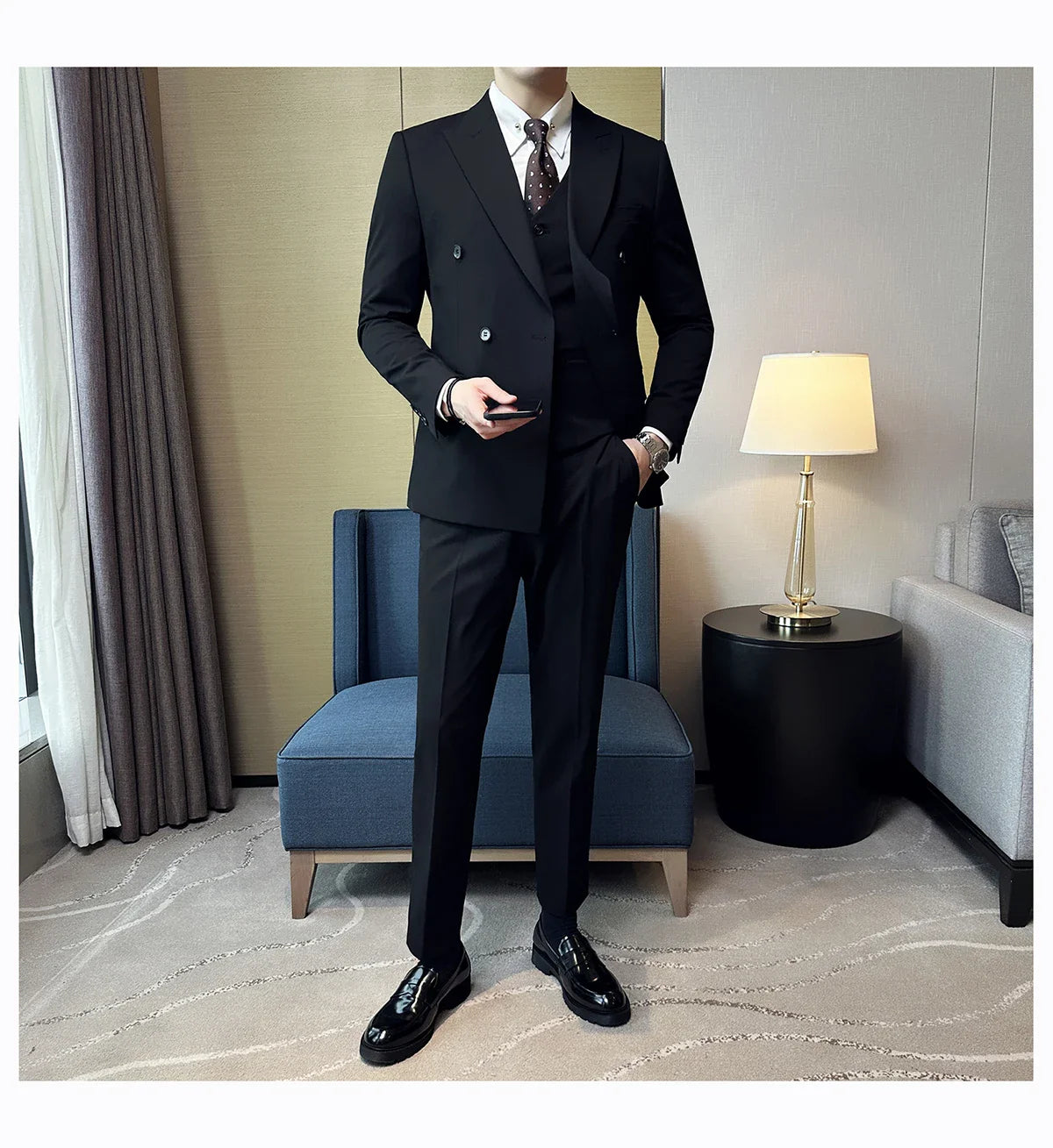 M-7XL Blazer Vest Pants High -end Brand Gray Black Men's Casual Business Double -breasted Suit Groom's Wedding Slim Men's Suit