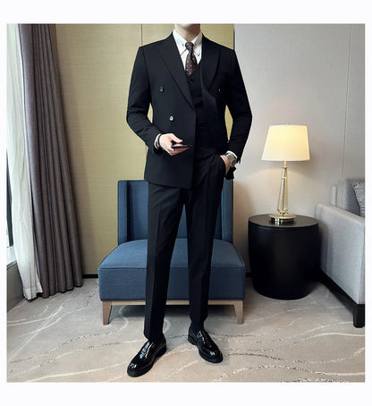M-7XL Blazer Vest Pants High -end Brand Gray Black Men's Casual Business Double -breasted Suit Groom's Wedding Slim Men's Suit