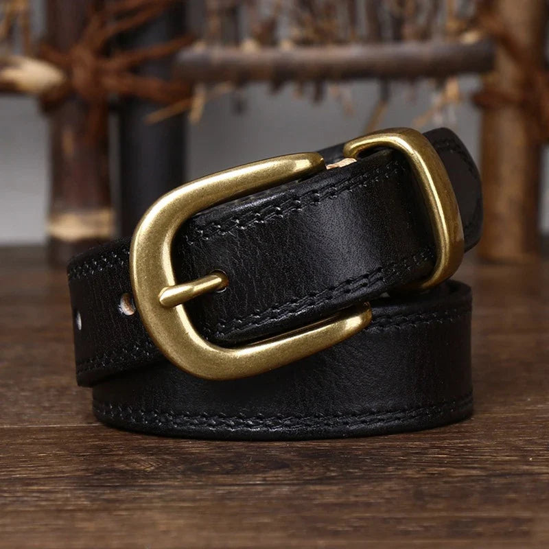 2.8 CM Pure Cowhide Genuine Leather Ladies High Quality Jeans Brass Buckle Belts Cowboy Fashion Designer Belts for Women luxury