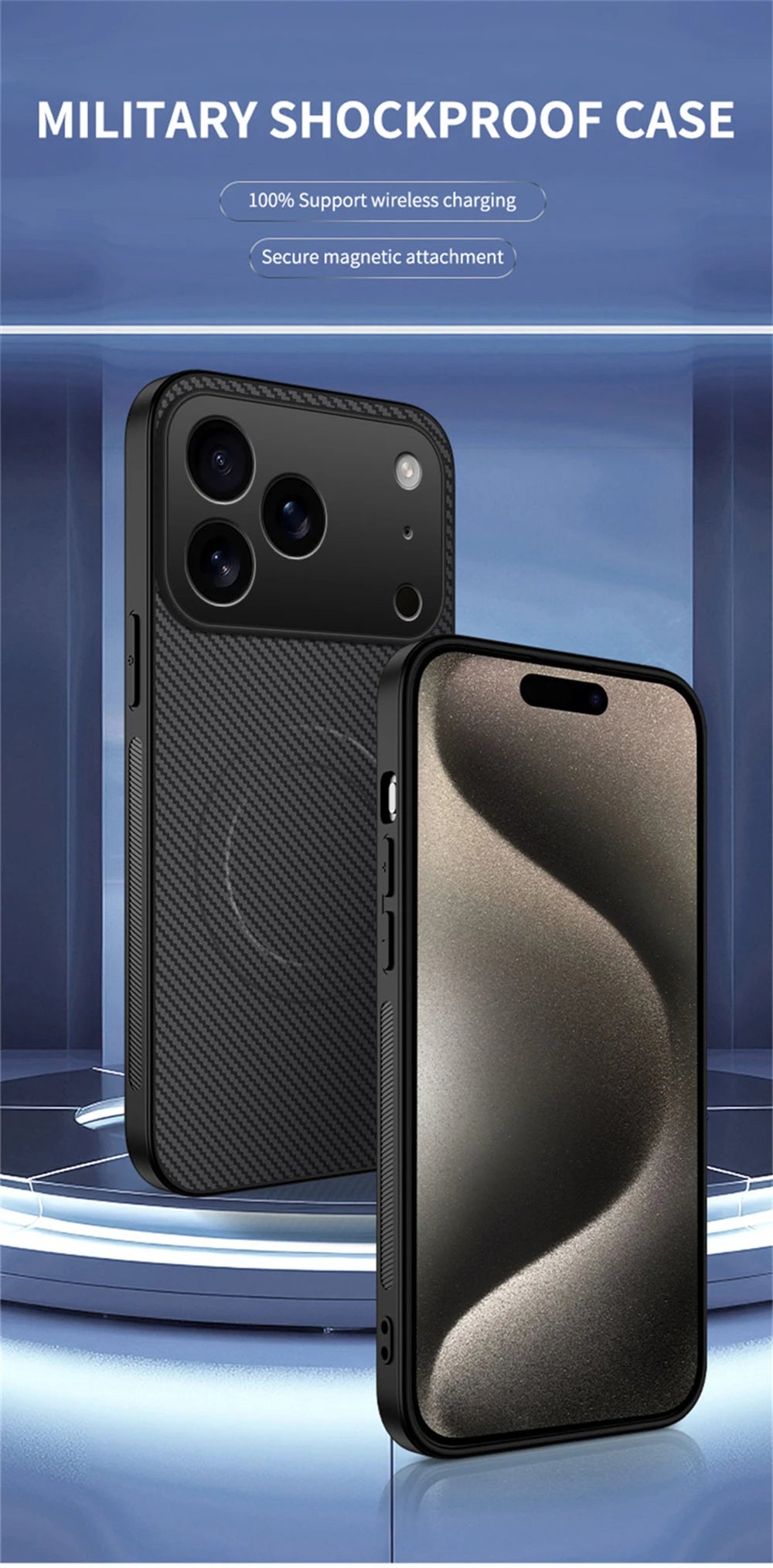 جراب جلد مغناطيسي رفيع للغاية من ألياف الكربون لهاتف iPhone 17 Air 16E 16 15 14 13 Pro Max مضاد للصدمات متوافق مع Magsafe غطاء حماية عسكري