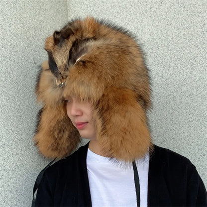 Men's Hat Winter Natural Raccoon Fur Er Hats Russian Hat Outdoor Warm Soft Luxury Quality Real Fur Cap Fur Hat for Men Caps