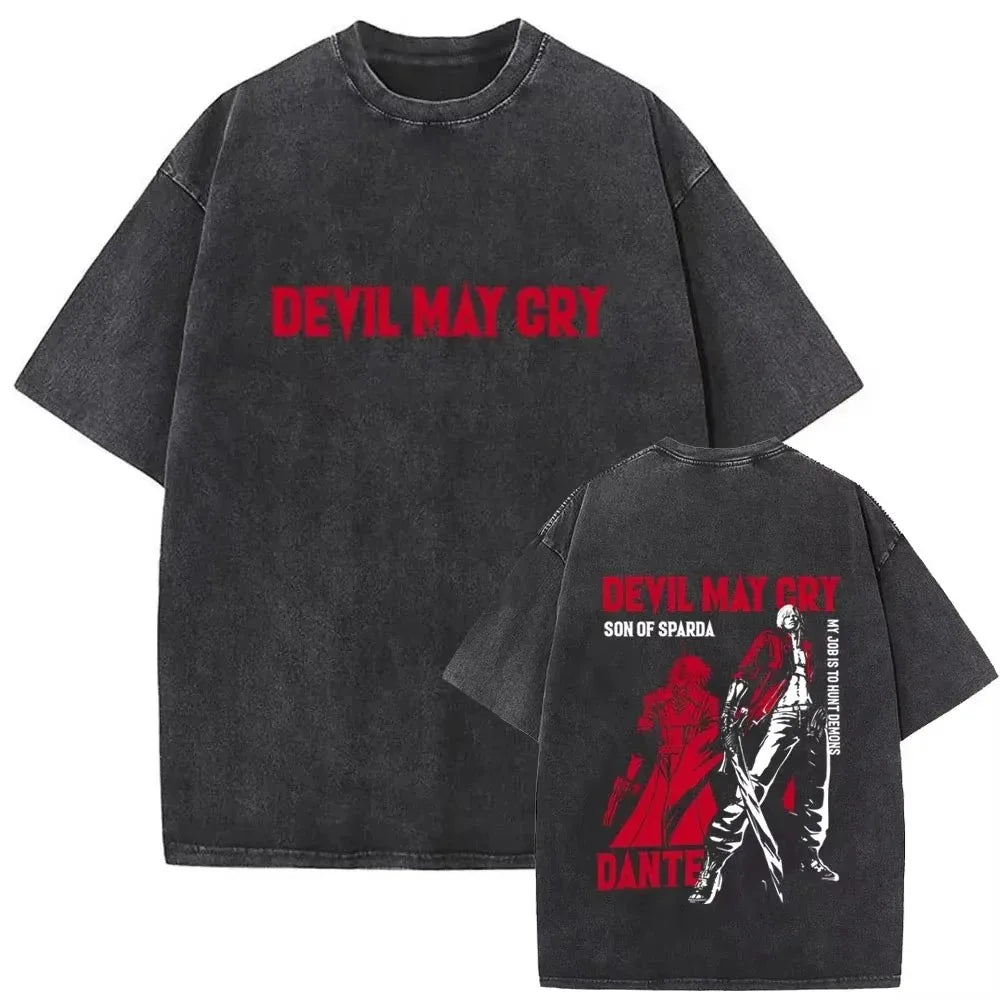 Devil May Cry 3 Dante Awakening Vintage Washed Tee, Double Sided Design, Front Dante Character Game Title Women And Men T-Shirt
