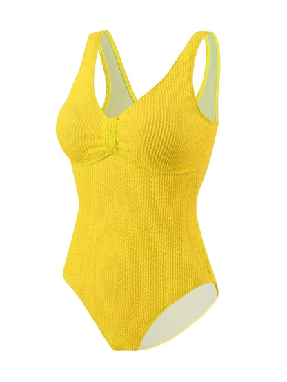 Slim V Neck Swimsuit Women 2025 New One Piece Vacation Swimwear Solid Bodysuit Female Bathers Swimming Monokini Summer Beachwear
