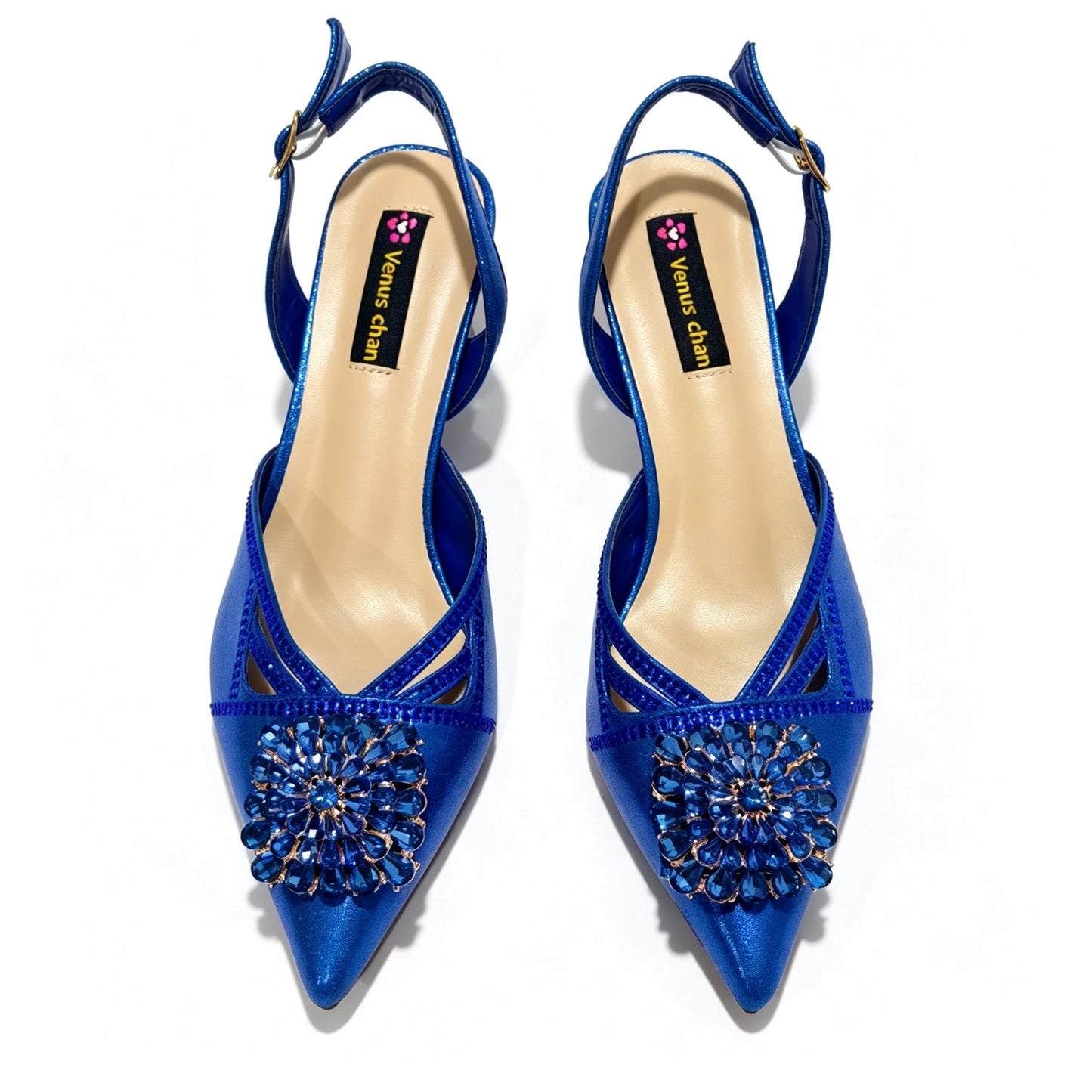 FUCHSI Multicolor Rhinestone Circle Slingback Heels RhinestoneRing Handle Evening Clutch Women Wedding Matching Shoe and bag Set