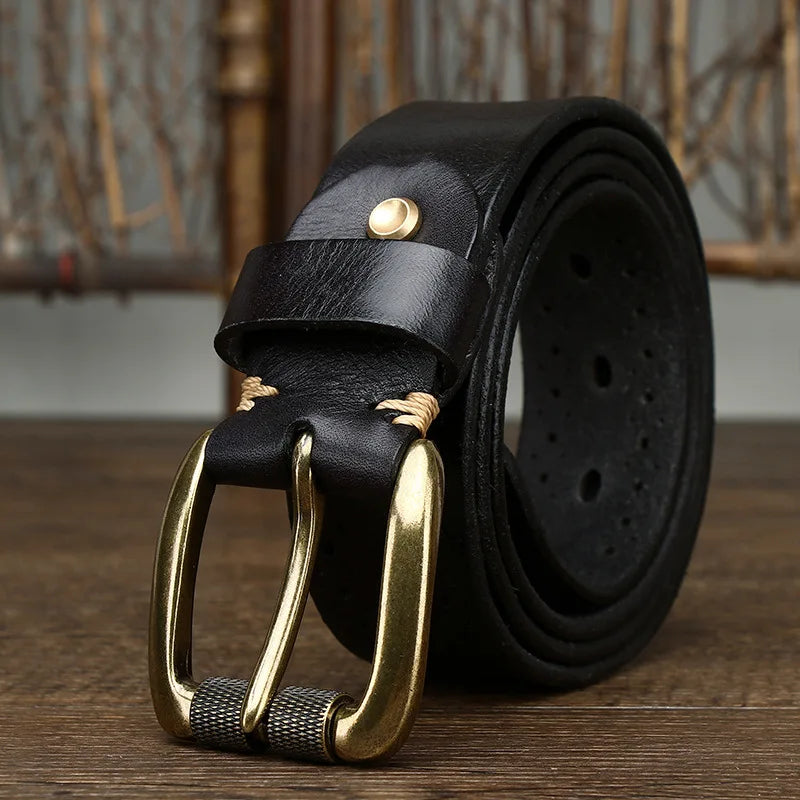 2024 Fashion Men's Belt  Genuine Leather Pure Cowhide Pin Buckle Vintage Belt for Trap Male Jeans for Man Luxury Designer