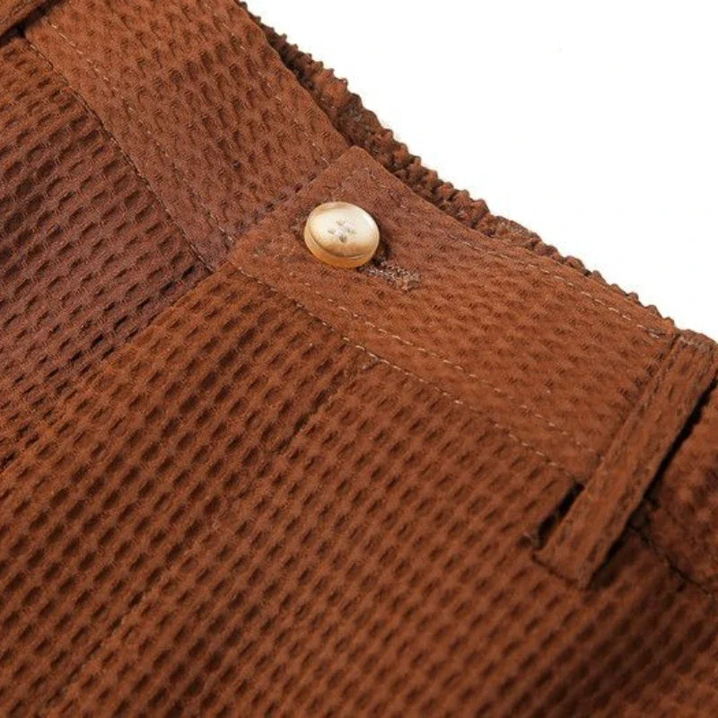 Men's Shorts Plaid Texture Solid Straight-leg Business Social Elastic Waist Button Short Pants Loose Knee Length Casual Short