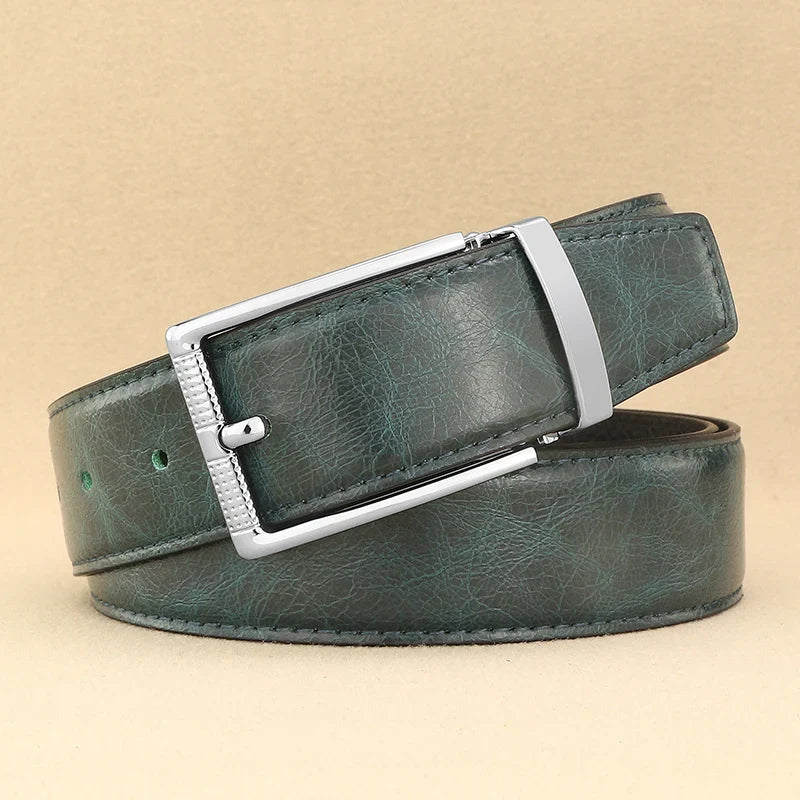 Designer Pin Buckle Gray Genuine Leather Men Belt Famous Brand Fashion Light  Luxury Strap Casual Young Cowboy Ceinture Homme