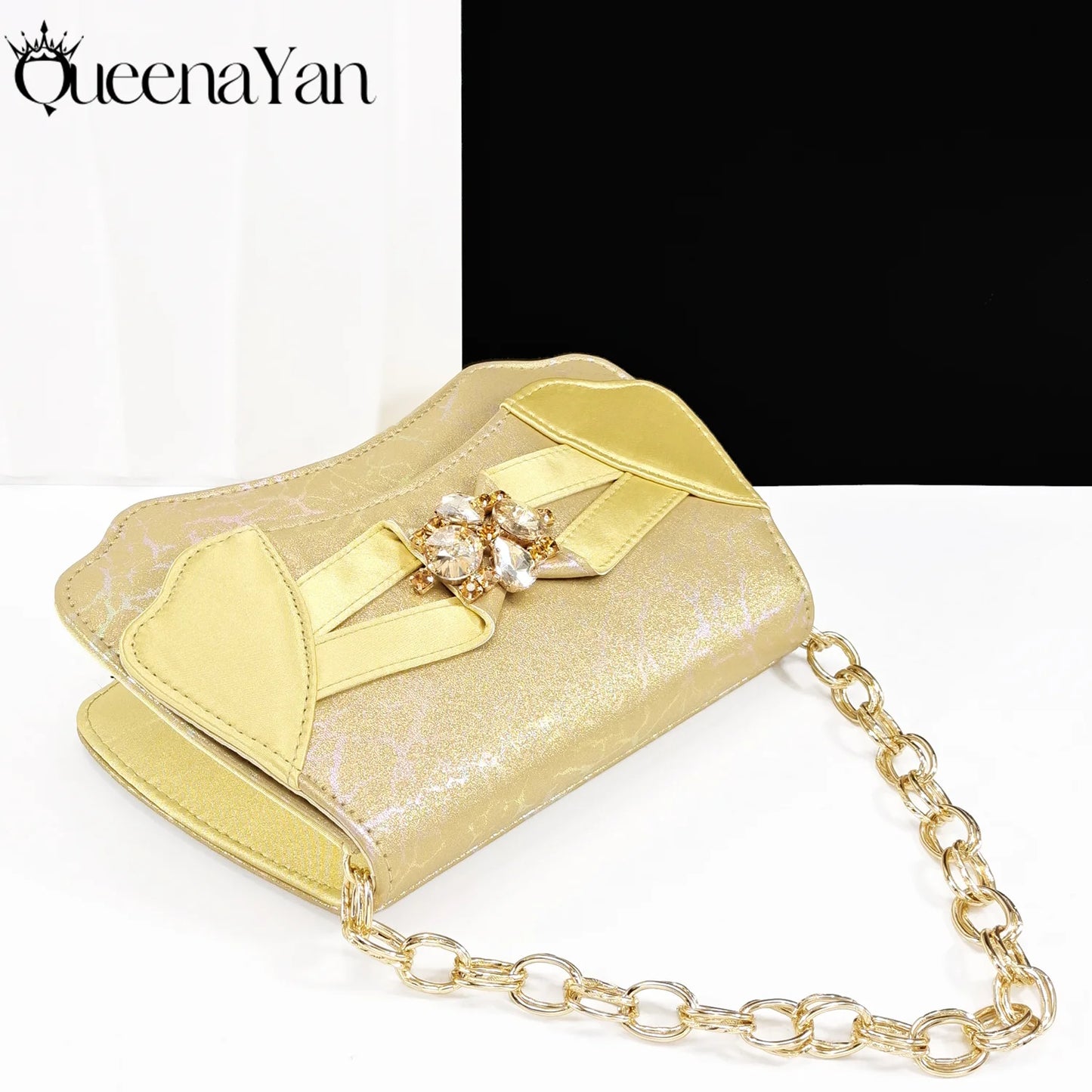 2025 New Summer Collection Stylish Italian Women’s Shoes and Bag Set Gold Colour Comfortable Low Heels With Rhinestone