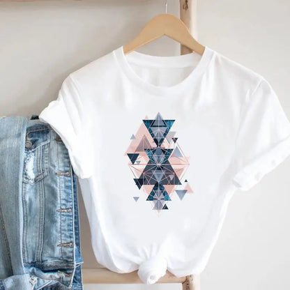 Women's Geometric Floral Print European and American Clothing Short Sleeve T-shirt Women Clothes  Tops  Harajuku
