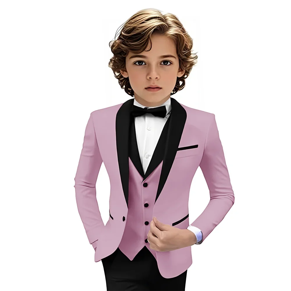 Boys Shawl Lapel Suit Set 3 Pieces Host Costumes,Formal Smart Slim Fit Suits For Kids,Plus Size Tuxedo Party Outfit 2-20T