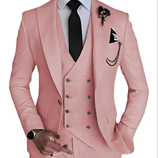 Dark Blue Slim Fit 3 Piece Wedding Suits for Men Best Man Groom Tuxedos Smart Casual Prom Party Business Costume Homme Male Set