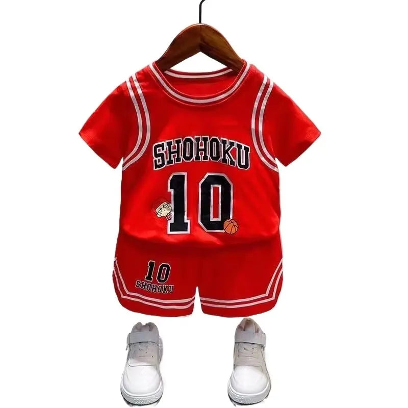 Children Cotton Clothes Baby Boys Sport Set Sport BasketBall O-Neck T-shirt Shorts 2Pcs/sets Infant Fashion Toddler Tracksuits