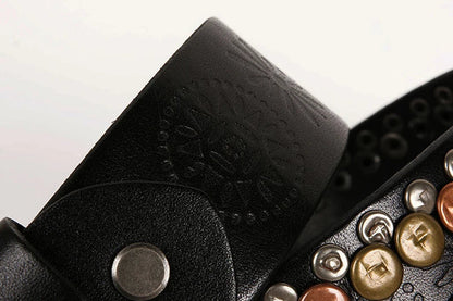 3.8CM  Hip Hop Punk Style Men Belt Round Rivet Real Genuine Cowskin Leather Strap Male Cowboy Studded Belts Rock Waistband