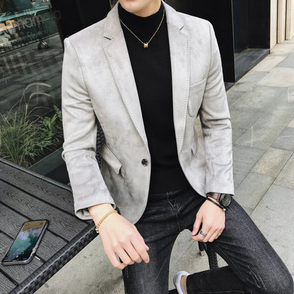 Blazer Hombre Men's Casual Slim Fit Deerskin Velvet Suit Jacket High-quality Korean Luxury Formal Solid Color Suit 6 Colors