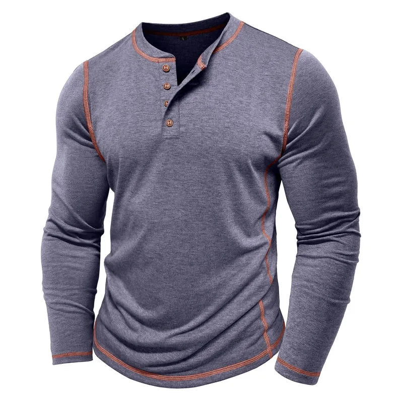 Men's Cotton Button Henley Neck Shirt Long Sleeve Casual Button Solid Color Fashion Streetwear Tops Tees T-Shirts Men Clothing
