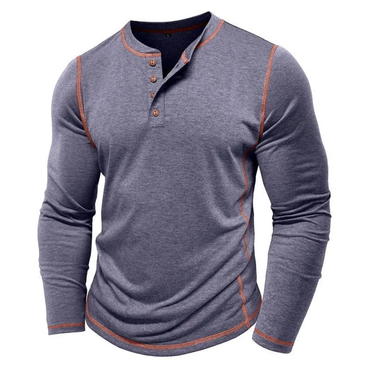 Men's Cotton Button Henley Neck Shirt Long Sleeve Casual Button Solid Color Fashion Streetwear Tops Tees T-Shirts Men Clothing