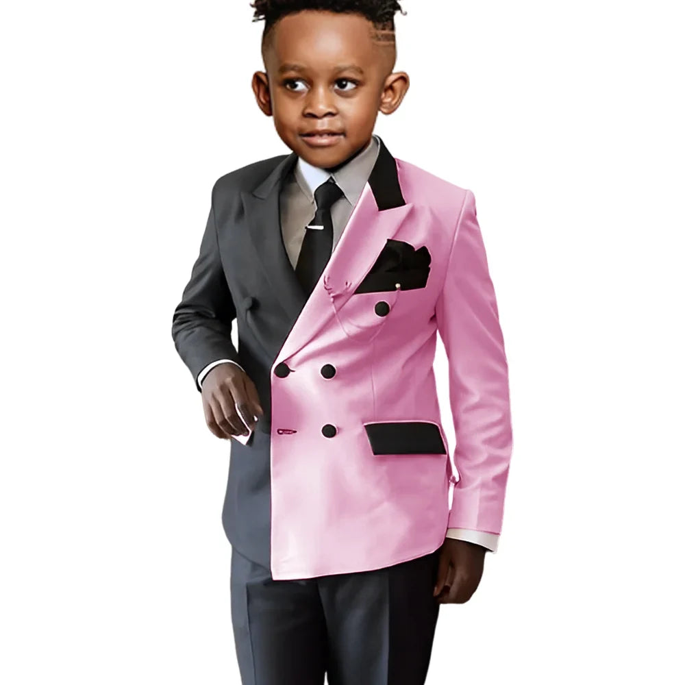 Fashionable Colour-blocked Boys Suits 2 Pieces Piano Performance Wear,Double Breasted Kids Tuxedo Sets Wedding Party Outfit