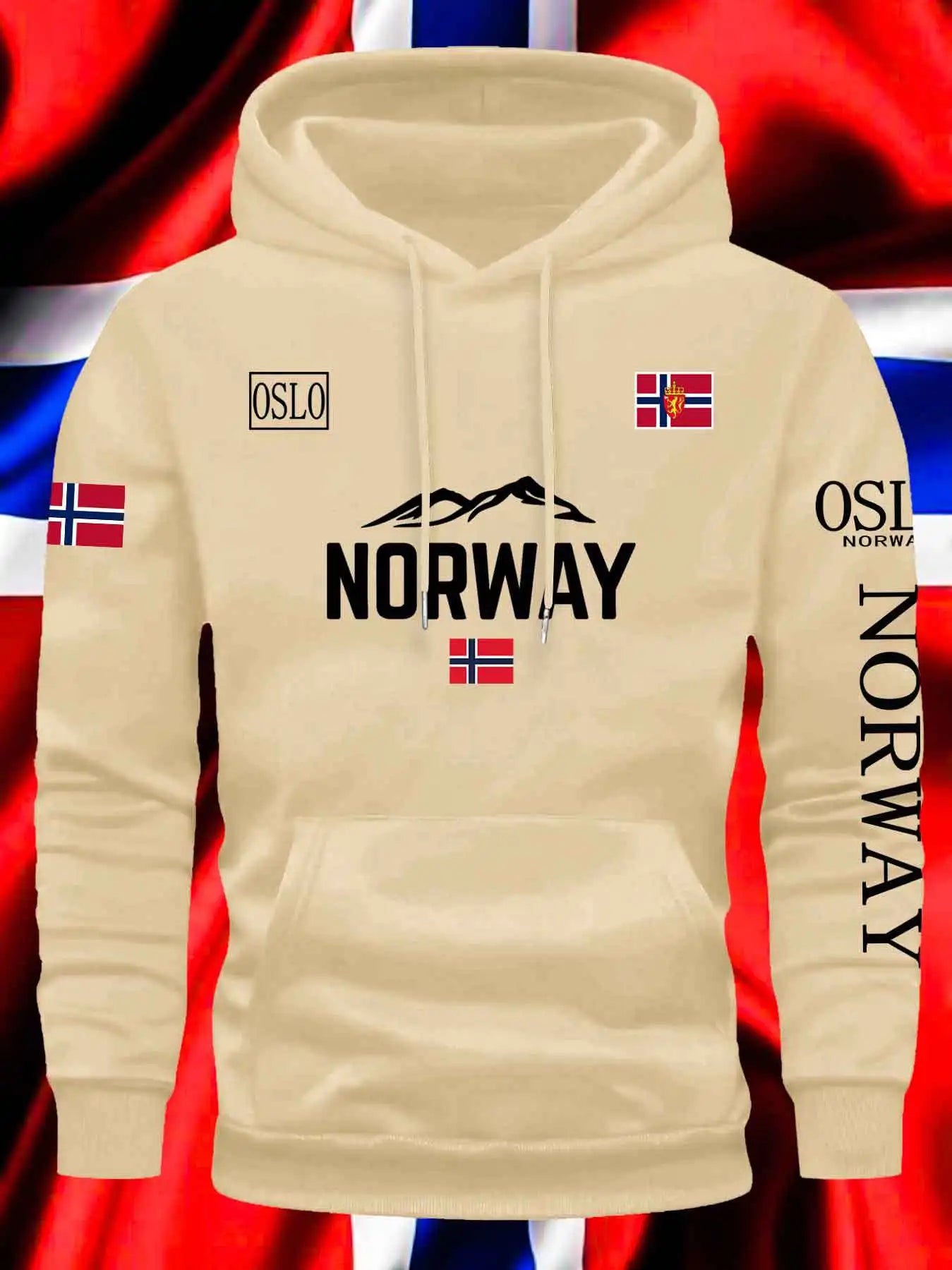NORWAY printing Autumn winter models Men's Fleece windproof Warm Cotton Oversized Hoodie Outdoor Commuter Men's High Elastic top
