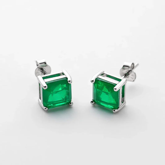 7*7mm emerald Stud Earrings for Women S925 Sterling Silver Lab Paraiba Tourmaline Gemstone Wedding Earrings Fine jewelry