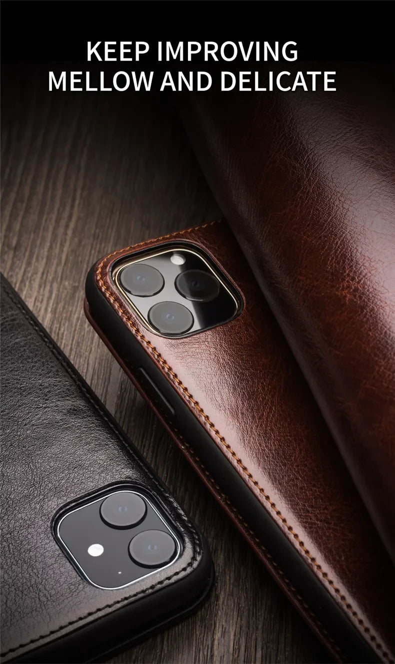 Luxury Thin Case for iPhone15 14 13 12 11 Pro Max Mini Genuine Leather Fashion Cover for XR XS Max 7 8 14 Plus Card Slot
