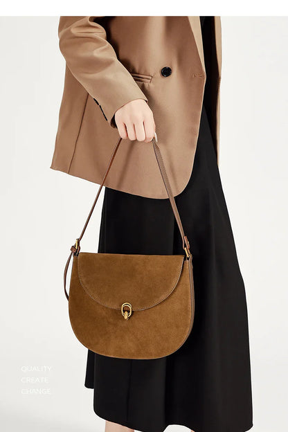 Autumn Winter women's Natural suede leather Crossbody Shell Bag Fashionable Shoulder Handbag Lady Luxury Designer saddle Bag
