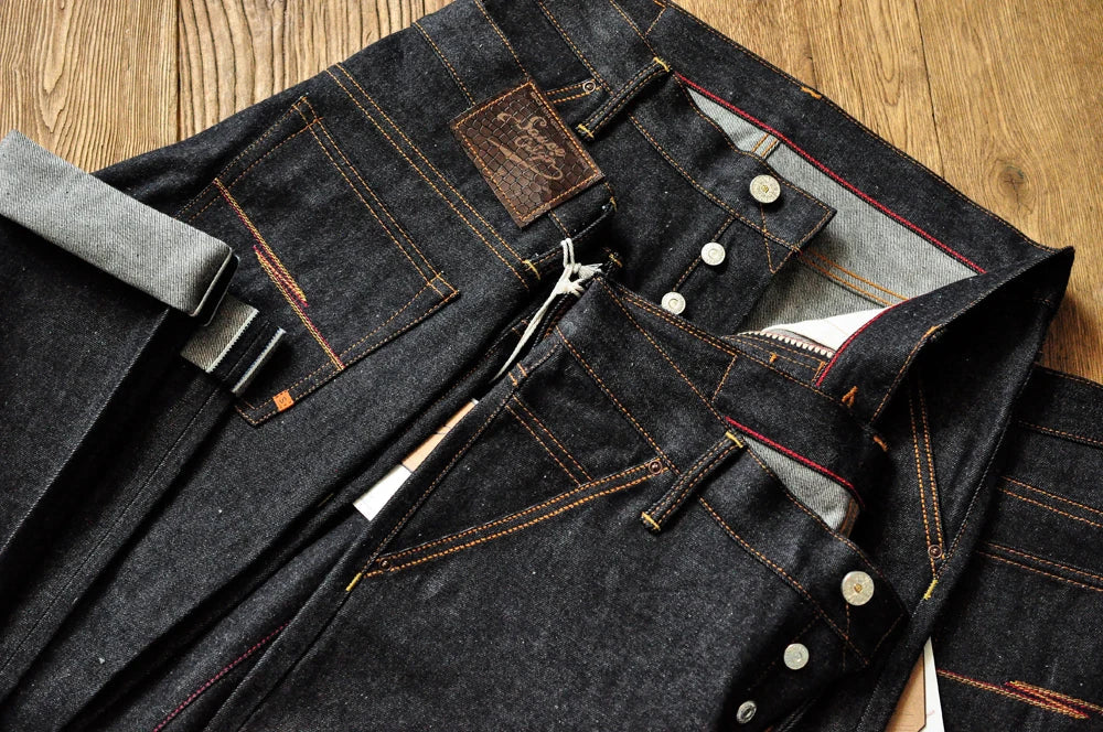 Mens Jeans Boxing Selvedge Denim Jeans Color Cotton Jeans for Men Silver Buttons Taper Fit  12.5 Oz