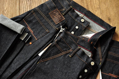 Mens Jeans Boxing Selvedge Denim Jeans Color Cotton Jeans for Men Silver Buttons Taper Fit  12.5 Oz