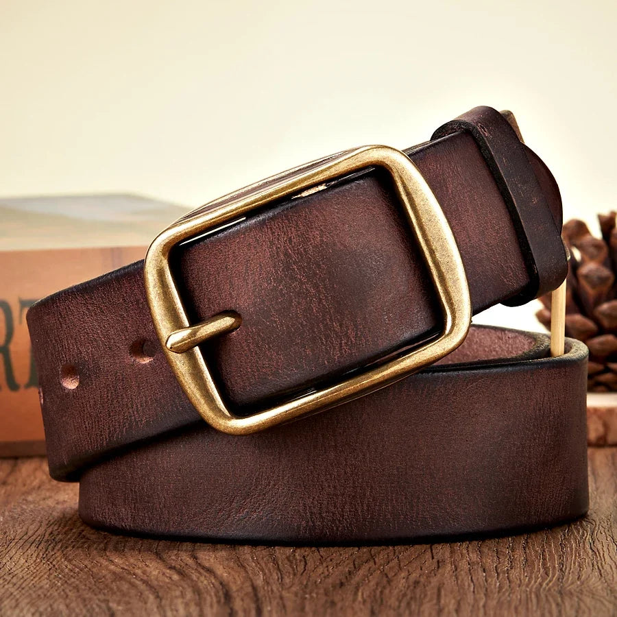 3.8CM Real Genuine Thick Leather Belt Cowhide Copper Pin Buckle Casual Jeans Belt Men High Quality Retro Cowboy Belt Male Strap