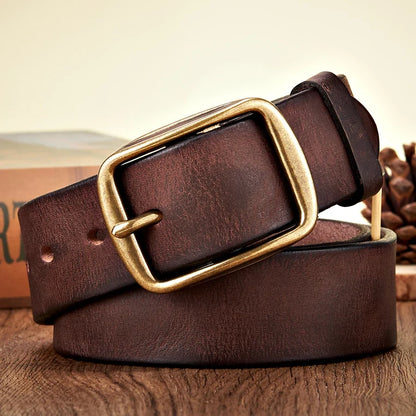 3.8CM Real Genuine Thick Leather Belt Cowhide Copper Pin Buckle Casual Jeans Belt Men High Quality Retro Cowboy Belt Male Strap