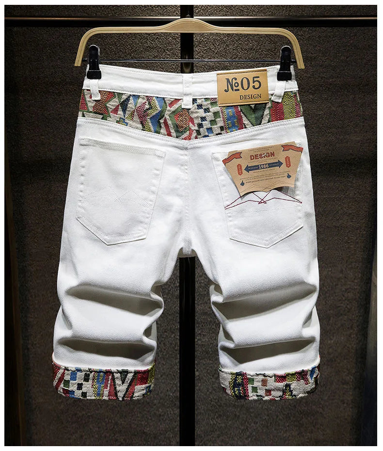 New Summer Fashion Trend Ripped Straight Tube Printed Denim Shorts Men's Casual Loose Comfortable Sports High Quality Pants
