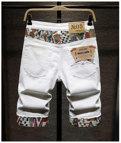 New Summer Fashion Trend Ripped Straight Tube Printed Denim Shorts Men's Casual Loose Comfortable Sports High Quality Pants