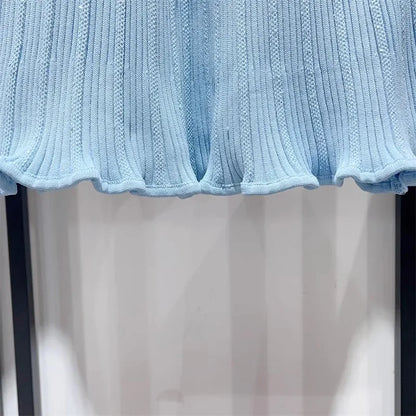 2025 Spring/Summer New Polo Neck Short Sleeve Knitted Dress Y2K Fashion Commuter Elastic Slim Fit Multi Pocket Wrapped Hip Skirt
