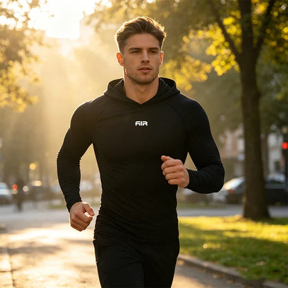 Men's Compression Hooded Long Sleeve Shirt Quick Dry Breathable Sports T-Shirt for Gym Running Workout Fitness Athletic