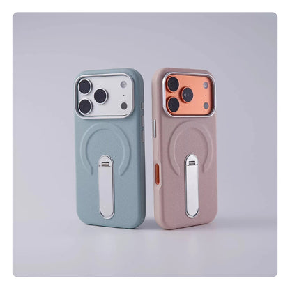 Luxury Rotation KickStand Business PU Leather Case For iPhone 17 Pro Max 16 15 14 13 For MagSafe Magnetic Matte Shockproof Cover