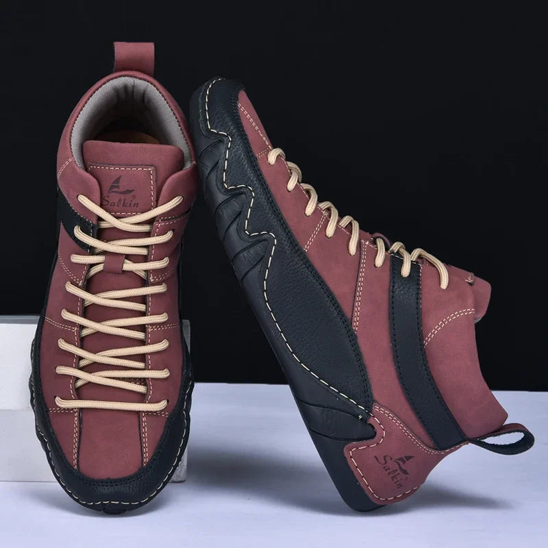 New Autumn 2024 Handmade Leather Men Boots Design Sneakers Man Breathable Casual Leather Shoes Men Ankle Boots Outdoor Fashion