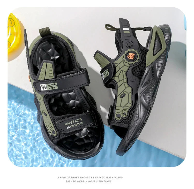 Summer Kids' Sandals Boys Soft Bottom Casual Beach Shoes School Students Comfortable Flat Walking Sandials