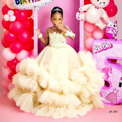 Fuchsia Princess Girls Birthday Party Dress Tiered Ruffles Long Sleeve Flower Girl Dresses for Wedding Kids Prom Gown Customized
