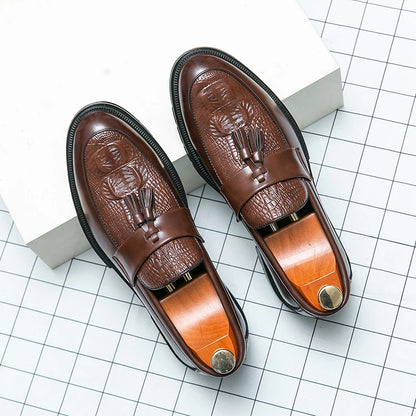 Men's Shoes Leather Men Fashion Spring Tassel Loafers Hot Sale Handmade Business Shoes Luxury Brand Lace-Up Men's Groom Footwear