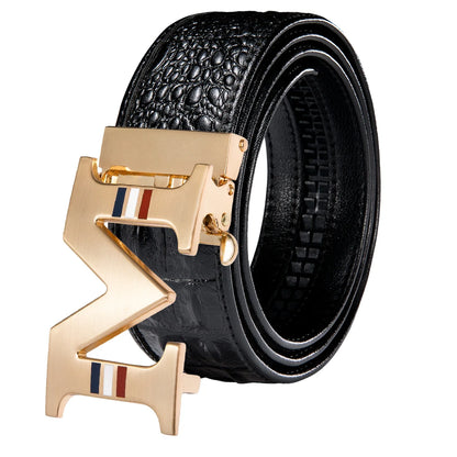 Crocodile Designer Luxury Genuine Leather Belts for Men Casual Jeans Belt Strap Gold Automatic Buckle Black Belt PD-2036