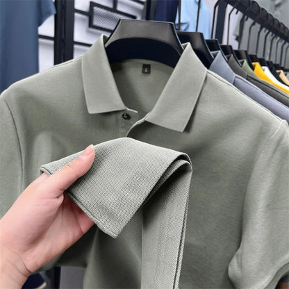 Men's Cotton100% High End Brand Lapel Polo Shirt Summer New Solid Color Print Short Sleeve T-Shirt Casual Breathe Men's Clothing