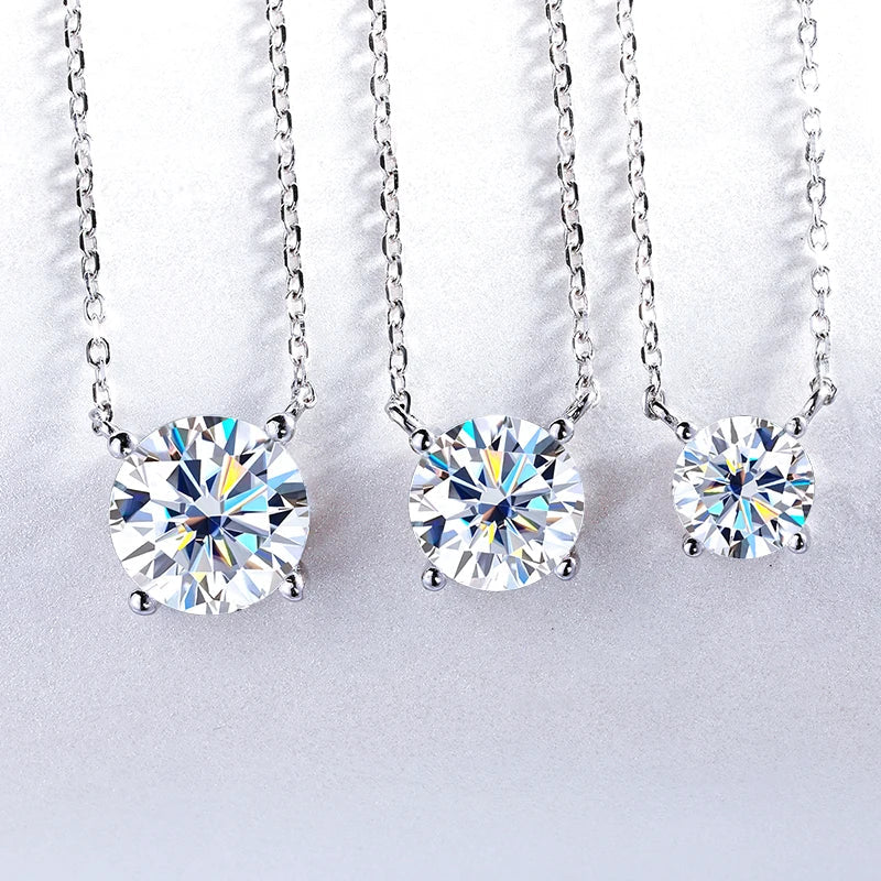White Gold Plated 1-10CT Moissanite Necklace for Women Classic Four Claws Pendant Wedding Jewelry 925 Sterling Silver