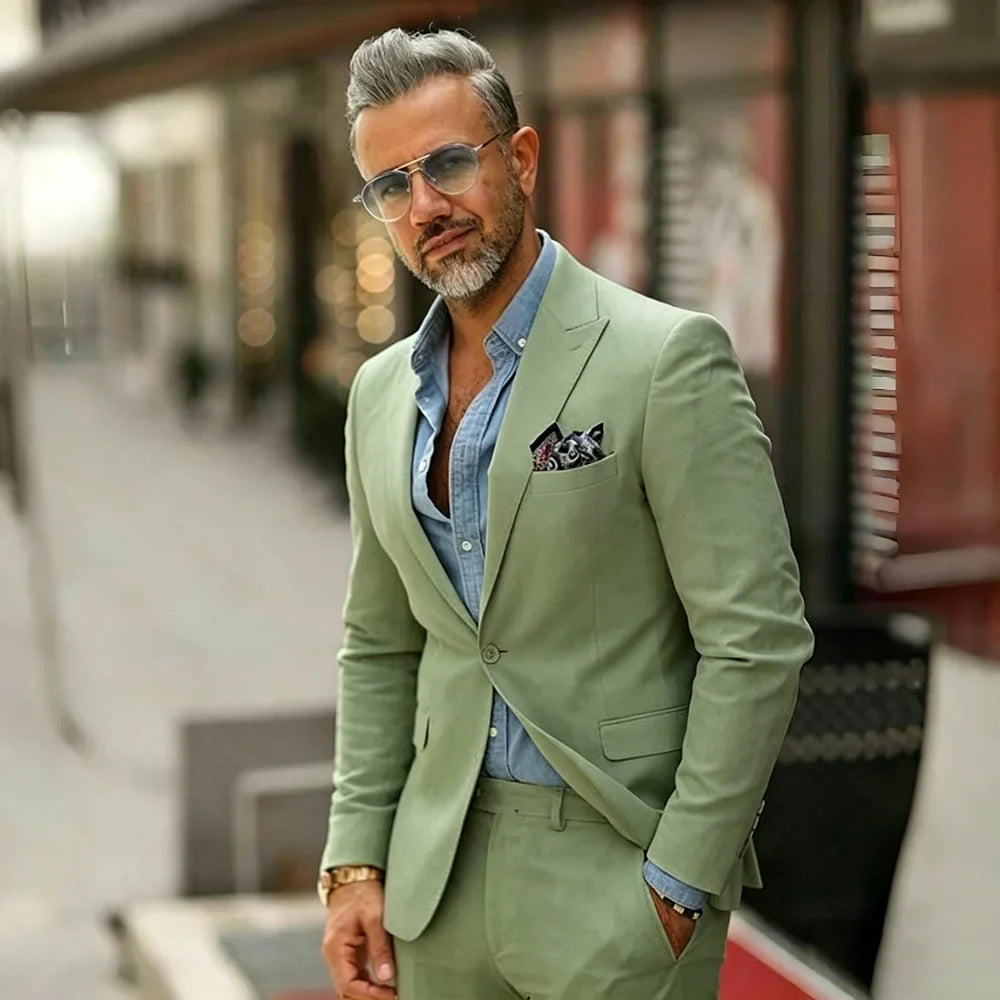 White Linen Prom Men Suits 2 Pieces Summer Suits for Men Slim Fit Groom Wedding Tuxedo Blazer Trousers Set mens suits suit men