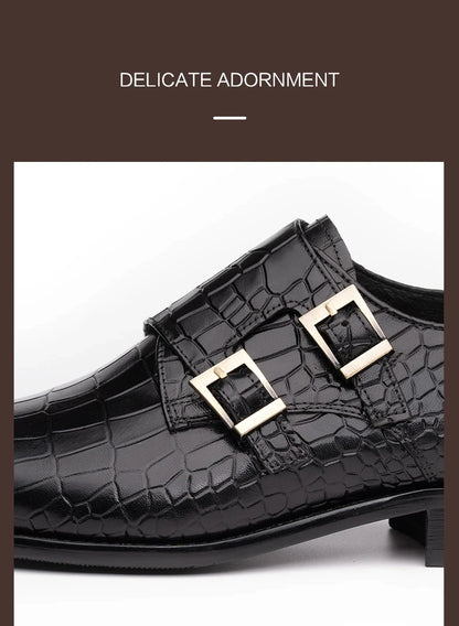 Men's Genuine Leather Dress Loafers Handmade Double Buckle Monk Slip-On Shoes for Party & Formal Wear Fashion& Men's Footwear