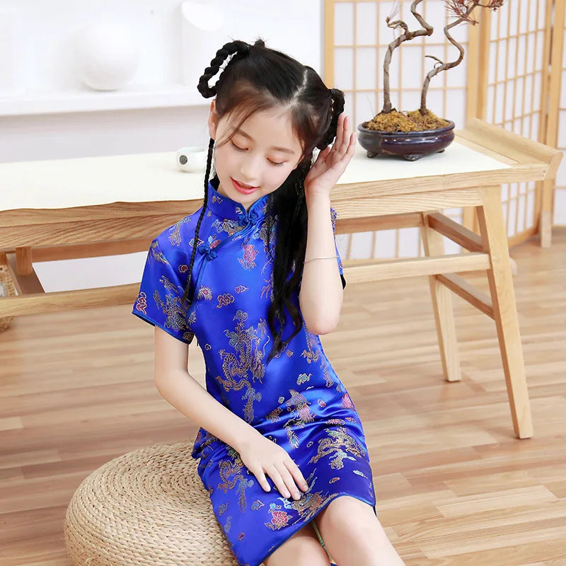 Fashion Children's Cheongsam Modern Girls Dresses Summer Baby Party Qipao Princess Clothing Chinese Style Girl Dress Vestidos