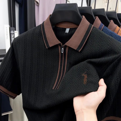 Luxury brand short sleeve T-shirt men's lapel top summer fashion jacquard design golf pony embroidery casual knitted polo shirt
