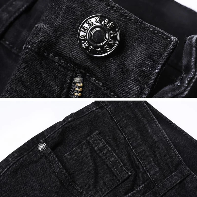 2025 New Men Fashion  Slim Fit Jeans Male Elasticity Smart Casual Mid Classics Straight Denim Pants Wedding Party Black Trousers