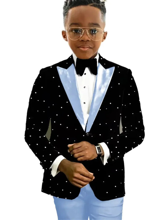 Boys Luxury Beaded Suits 2 Pieces Jacket Pants Wedding Ring Bearer Outfit Formal Handsome Kids Suit Set Host Costumes 2-20T