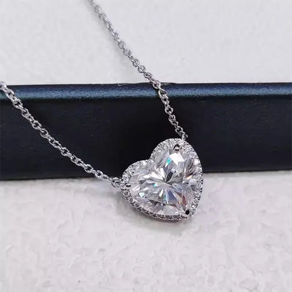 1-4CT Full Moissanite Pendant Necklace With  Certificates Heart Cut Halo Diamond Necklaces For Women 925 Silver Fine Jewelry
