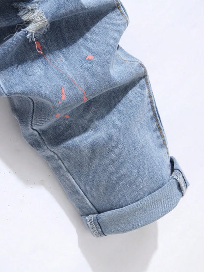 Men's Jeans Cool Ripped Skinny Trousers Stretch Slim Denim Jeans Pants Patchwork Hip Hop Black Blue Casual Jogging Jeans for Men